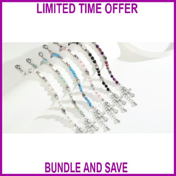 Adjustable Stainless Steel Cross Bracelet with Gemstones, Christian Gift - Picture 8 of 8